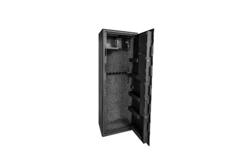 A metal gun safe. Safe storage for weapons. Isolate on a white back